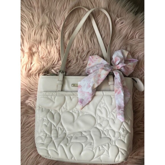 Betsey Johnson Handbags - Betsey Johnson XO Aaliya Shopper with Scarf Pink Tote Shoulder Bag Purse White